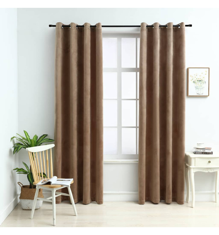 Rideaux occultants avec anneaux 2 pcs Velours Beige 140x245 cm | Mobilier & Déco