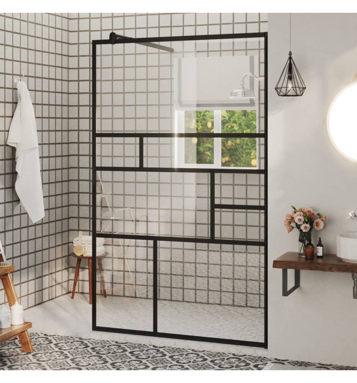 Paroi de douche à verre ESG transparent 100x195 cm Noir | Mobilier & Déco