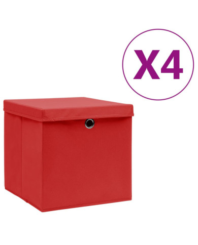 Boîtes de rangement avec couvercles 4 pcs 28x28x28 cm Rouge | Mobilier & Déco