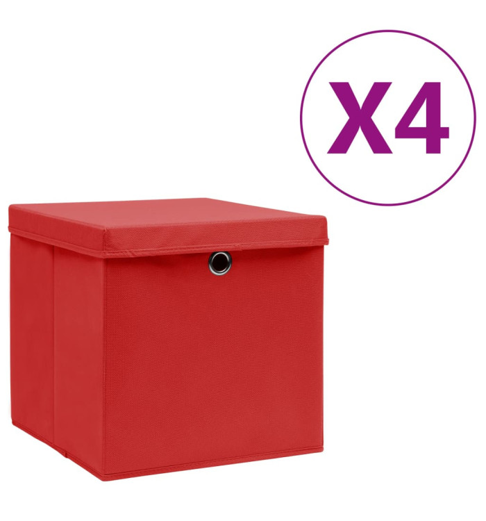 Boîtes de rangement avec couvercles 4 pcs 28x28x28 cm Rouge | Mobilier & Déco