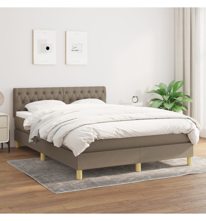 Sommier à lattes de lit avec matelas Taupe 140x190 cm Tissu | Mobilier & Déco