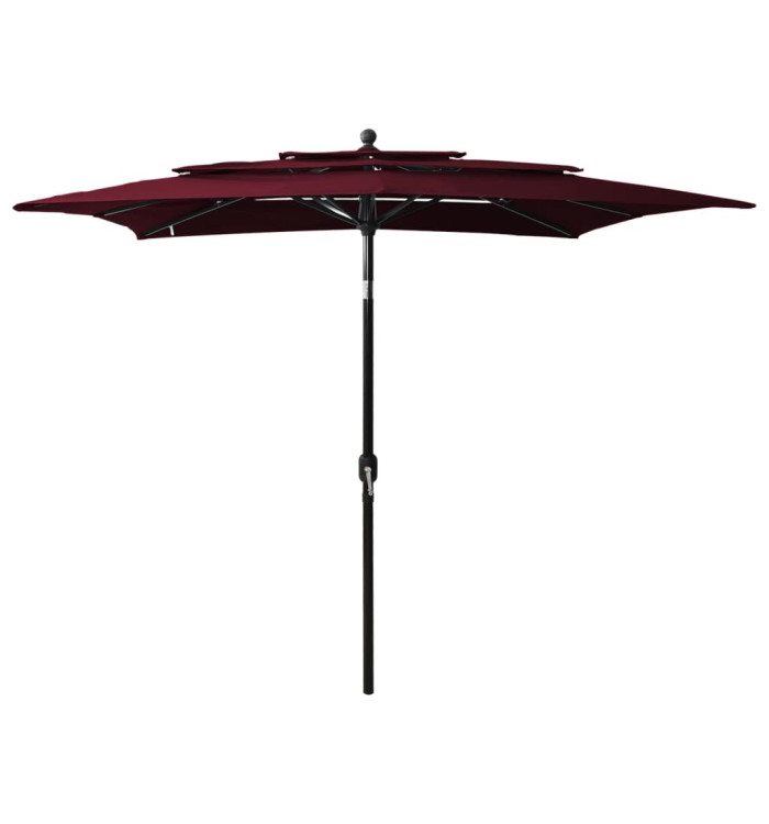 Parasol de jardin à 3 niveaux mât en aluminium rouge bordeaux | Mobilier & Déco