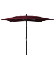 Parasol de jardin à 3 niveaux mât en aluminium rouge bordeaux | Mobilier & Déco