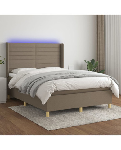 Sommier à lattes de lit matelas et LED Taupe 140x190 cm Tissu | Mobilier & Déco