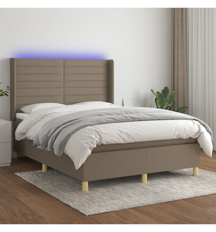 Sommier à lattes de lit matelas et LED Taupe 140x190 cm Tissu | Mobilier & Déco