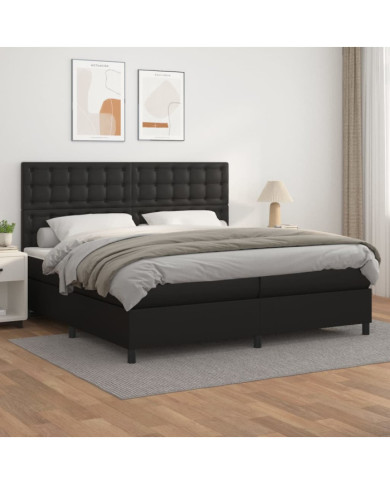Sommier à lattes de lit avec matelas Noir 200x200 cm Similicuir | Mobilier & Déco