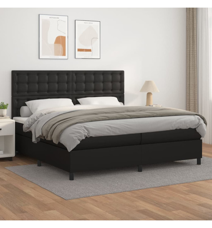 Sommier à lattes de lit avec matelas Noir 200x200 cm Similicuir | Mobilier & Déco