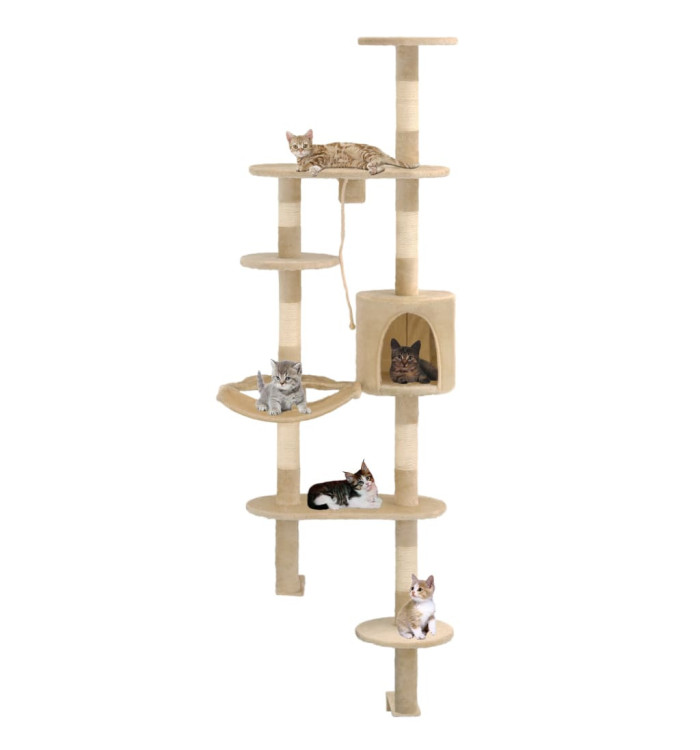 Arbre à chat avec griffoirs en sisal Montage mural 194 cm Beige | Mobilier & Déco