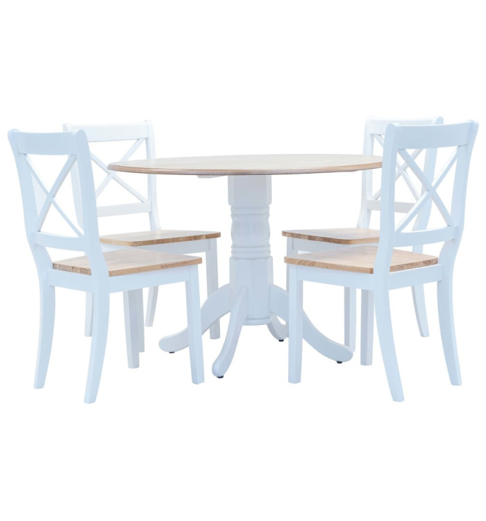 Ensemble de salle à manger 5 pcs Bois d'hévéa Blanc et marron | Mobilier & Déco