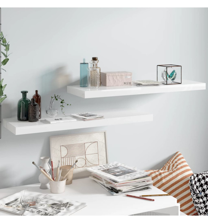 Étagère murale flottante 2 pcs Blanc brillant 80x23,5x3,8cm MDF | Mobilier & Déco