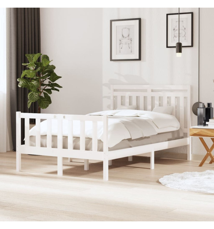 Cadre de lit sans matelas blanc bois massif | Mobilier & Déco
