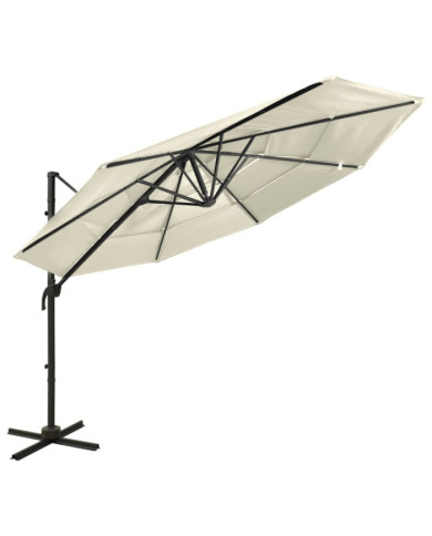Parasol de jardin à 4 niveaux avec mât en aluminium sable | Mobilier & Déco