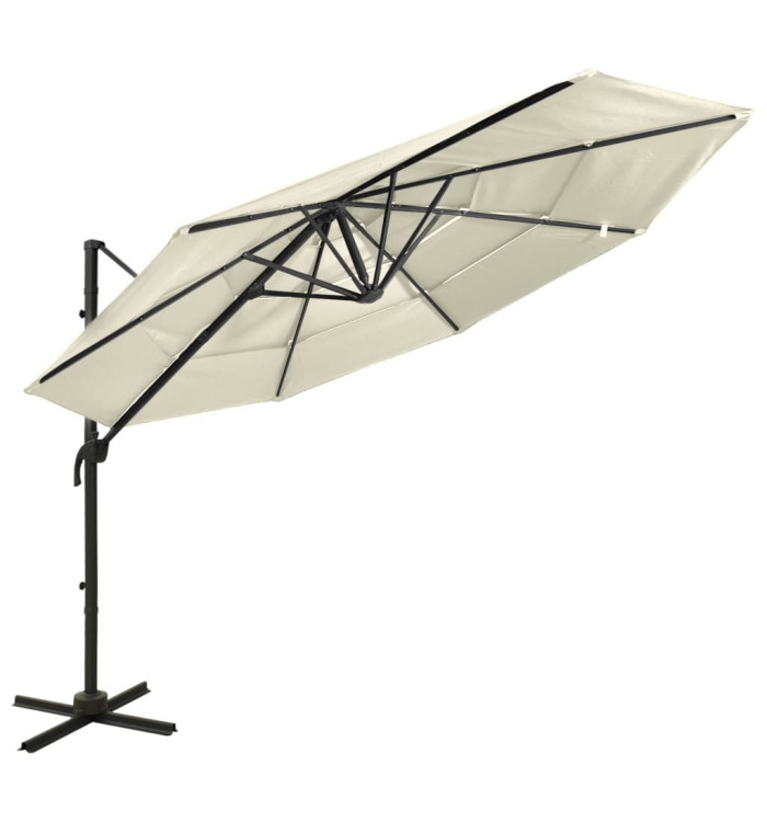 Parasol de jardin à 4 niveaux avec mât en aluminium sable | Mobilier & Déco