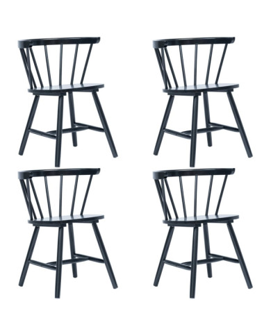 Chaises à manger lot de 4 noir bois d'hévéa massif | Mobilier & Déco