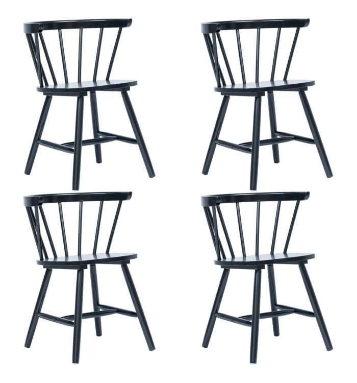 Chaises à manger lot de 4 noir bois d'hévéa massif | Mobilier & Déco