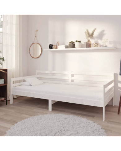 Lit de repos avec matelas 90x200 cm Blanc Bois de pin massif | Mobilier & Déco