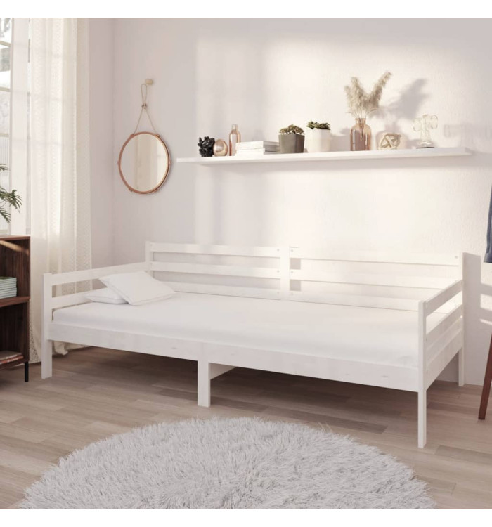 Lit de repos avec matelas 90x200 cm Blanc Bois de pin massif | Mobilier & Déco