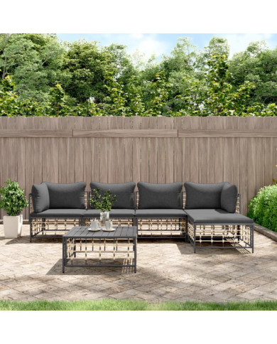 Salon de jardin 6 pcs avec coussins anthracite résine tressée | Mobilier & Déco