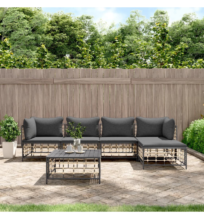 Salon de jardin 6 pcs avec coussins anthracite résine tressée | Mobilier & Déco