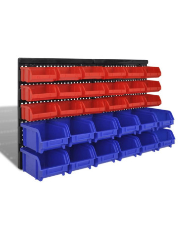 Jeu de paniers muraux de stockage Plastique 30pcs Bleu et rouge | Mobilier & Déco