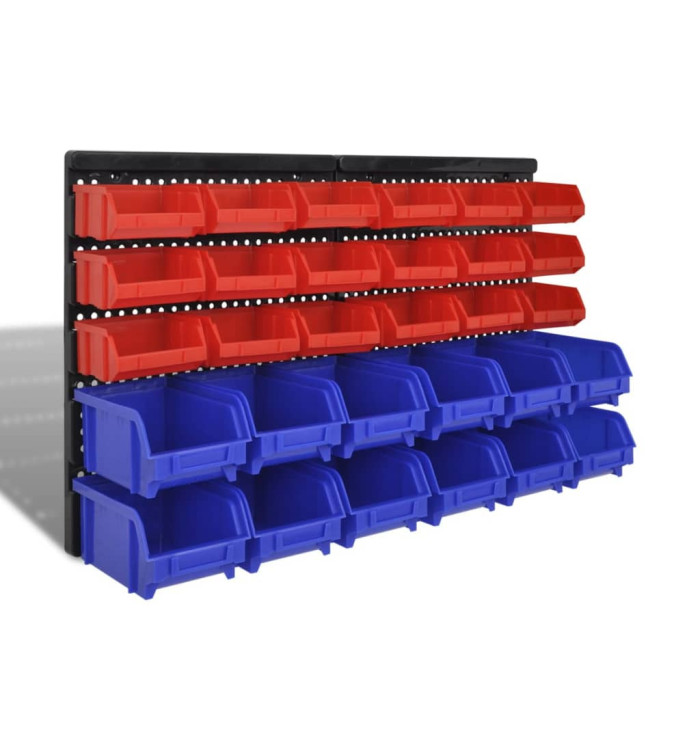 Jeu de paniers muraux de stockage Plastique 30pcs Bleu et rouge | Mobilier & Déco