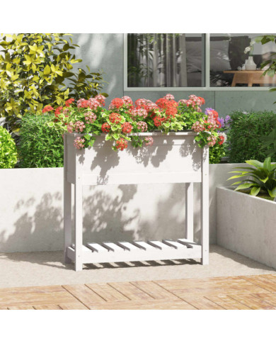 Jardinière avec étagère Blanc 82,5x34,5x81cm Bois massif de pin | Mobilier & Déco