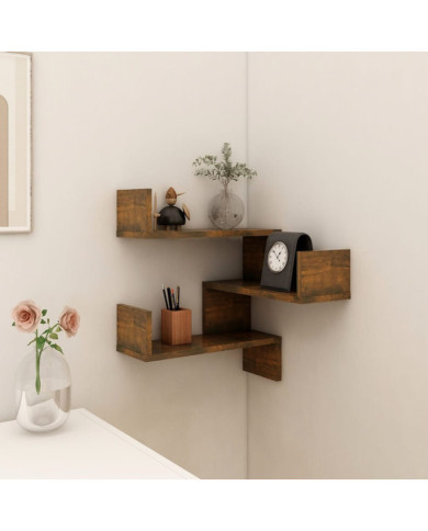 Étagère d'angle murale Chêne fumé 40x40x50 cm Bois d'ingénierie | Mobilier & Déco