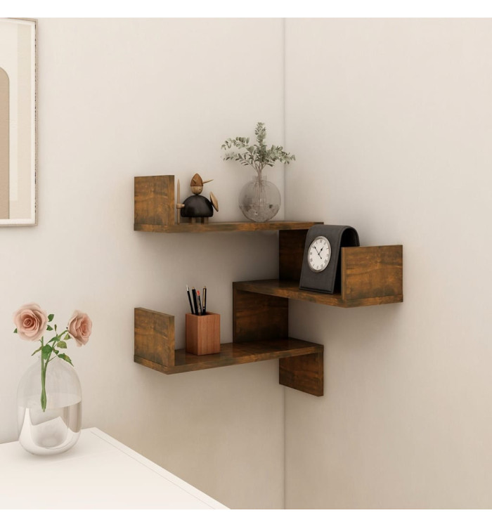 Étagère d'angle murale Chêne fumé 40x40x50 cm Bois d'ingénierie | Mobilier & Déco