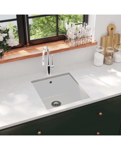 Évier de cuisine Granit Seul lavabo Blanc | Mobilier & Déco