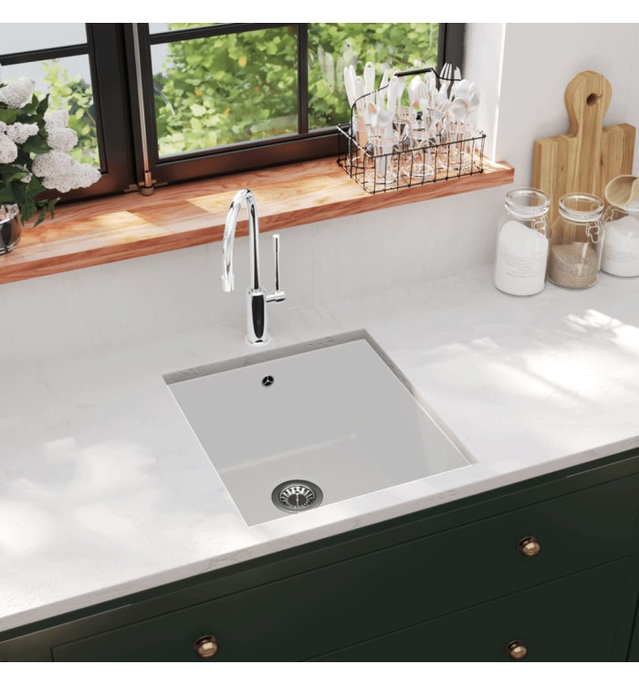 Évier de cuisine Granit Seul lavabo Blanc | Mobilier & Déco