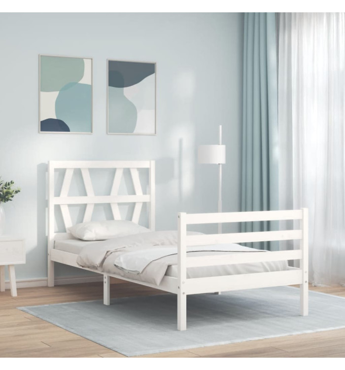 Cadre de lit sans matelas blanc bois massif | Mobilier & Déco