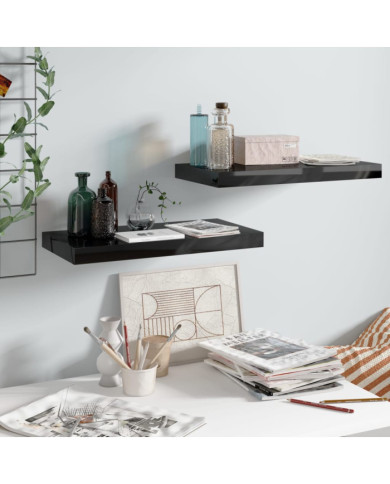 Étagère murale flottante 2 pcs Noir brillant 50x23x3,8 cm MDF | Mobilier & Déco