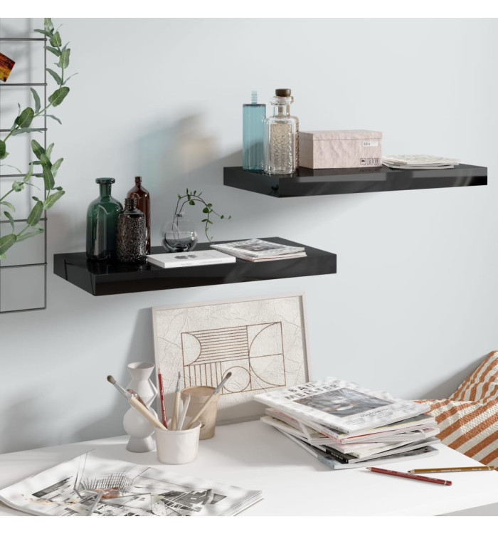 Étagère murale flottante 2 pcs Noir brillant 50x23x3,8 cm MDF | Mobilier & Déco