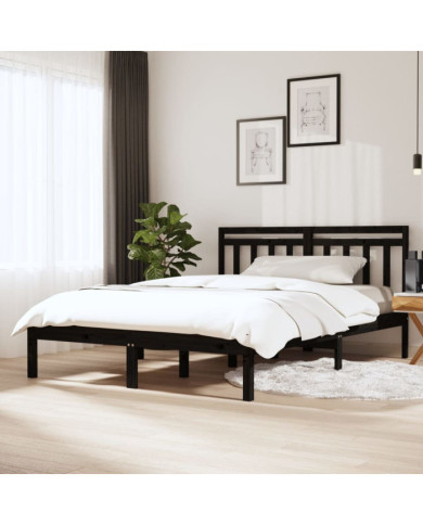 Cadre de lit sans matelas noir bois massif | Mobilier & Déco