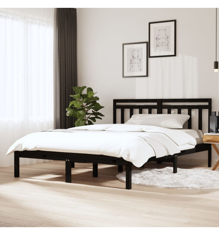 Cadre de lit sans matelas noir bois massif | Mobilier & Déco