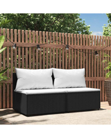 Canapés centraux de jardin et coussins 2pcs Noir Résine tressée | Mobilier & Déco