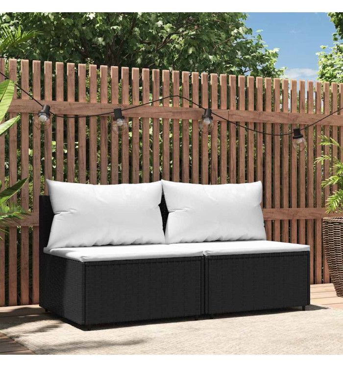 Canapés centraux de jardin et coussins 2pcs Noir Résine tressée | Mobilier & Déco