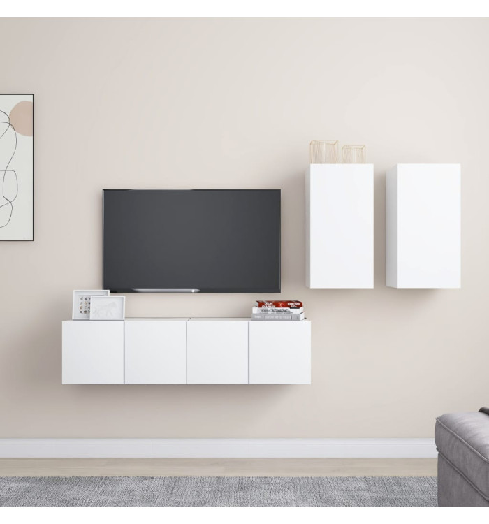 Ensemble de meubles TV 4 pcs Blanc Bois d'ingénierie | Mobilier & Déco