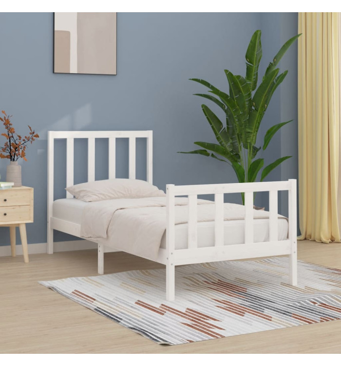 Cadre de lit sans matelas blanc 100x200 cm bois massif | Mobilier & Déco