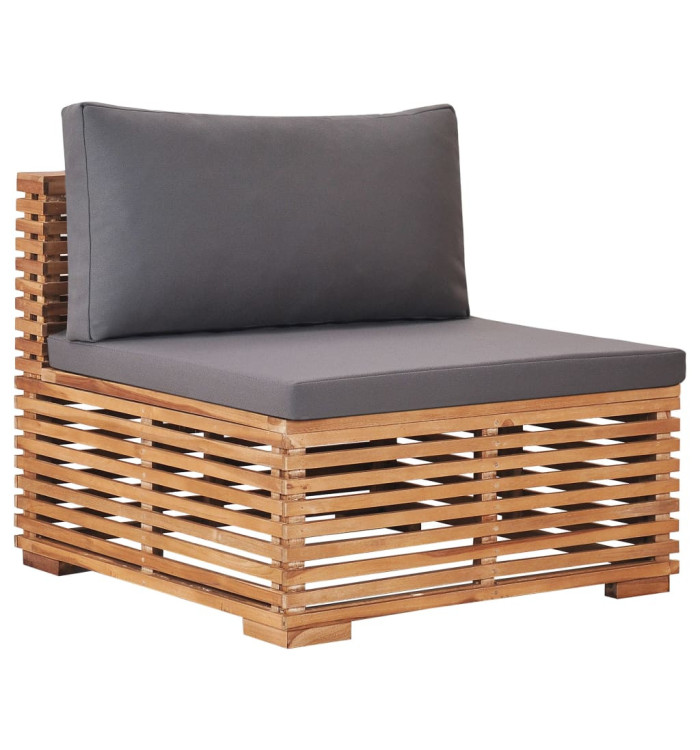 Canapé central de jardin avec coussin gris Bois de teck solide | Mobilier & Déco