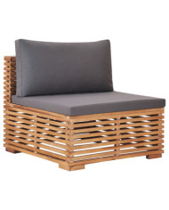 Canapé central de jardin avec coussin gris Bois de teck solide | Mobilier & Déco