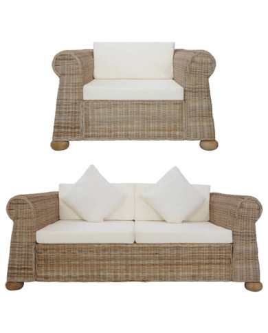 Ensemble de canapés avec coussins 2 pcs rotin naturel | Mobilier & Déco