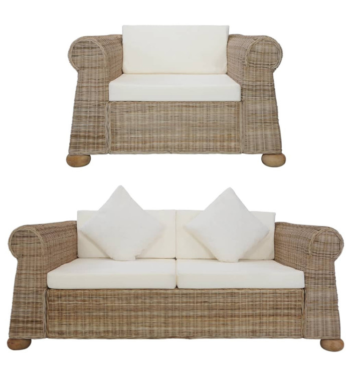 Ensemble de canapés avec coussins 2 pcs rotin naturel | Mobilier & Déco