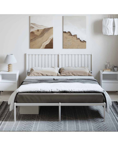 Cadre de lit métal sans matelas et tête de lit blanc 150x200 cm | Mobilier & Déco