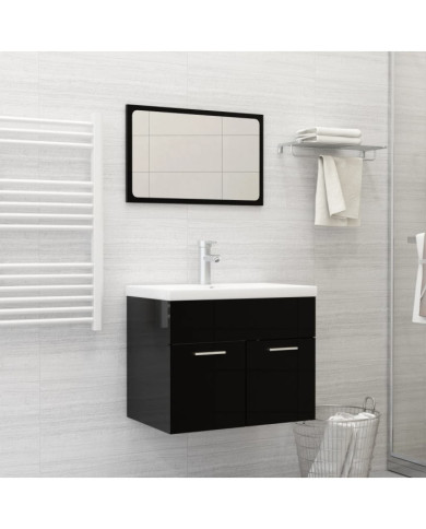 Ensemble de meubles de salle de bain Noir brillant Aggloméré | Mobilier & Déco