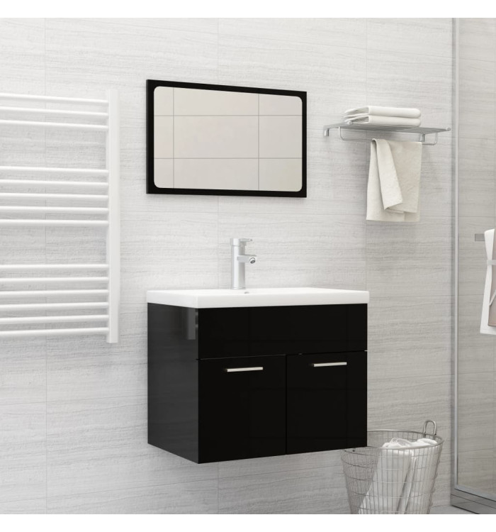 Ensemble de meubles de salle de bain Noir brillant Aggloméré | Mobilier & Déco