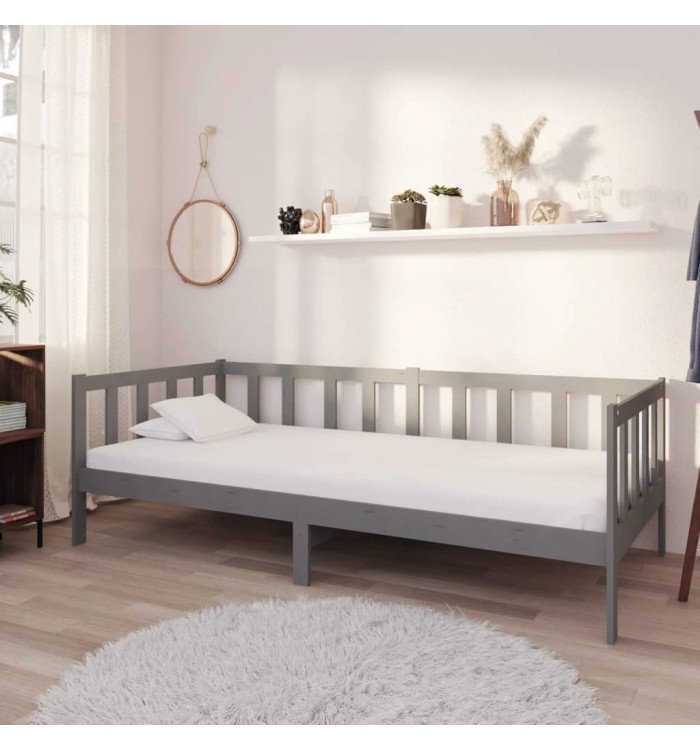 Lit de repos avec matelas 90x200 cm Gris Bois de pin massif | Mobilier & Déco