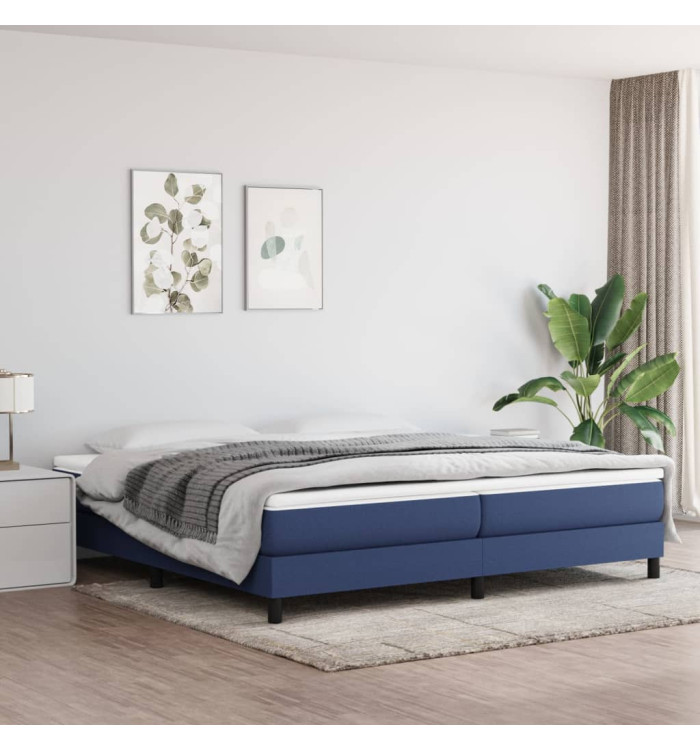 Sommier à lattes de lit avec matelas Bleu 200x200 cm Tissu | Mobilier & Déco