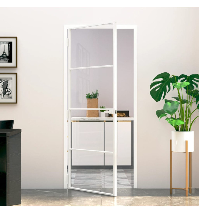 Porte d'intérieur Blanc 83x201,5 cm Trempé verre aluminium fin | Mobilier & Déco