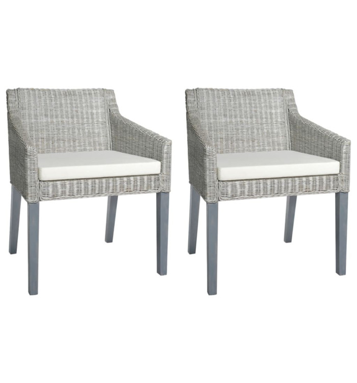 Chaises à manger avec coussins lot de 2 gris rotin naturel | Mobilier & Déco